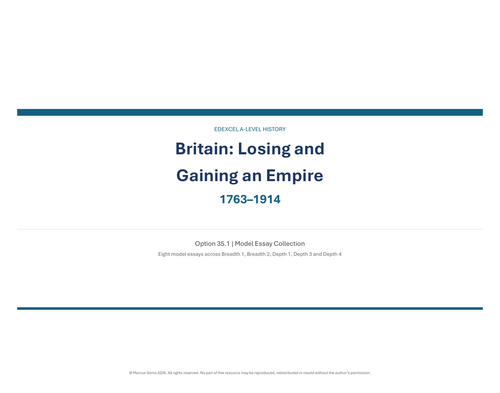 Edexcel A-Level History Option 35.1- Britain losing and gaining an empire, 1763-1914 modal essays