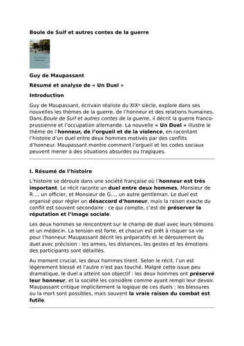 Boule de Suif et autres contes de la guerre – Guy de Maupassant - Summary and Analysis of “Un Duel”