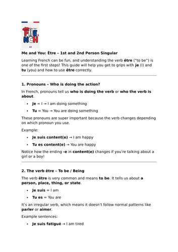 Être – 1st and 2nd Person Singular