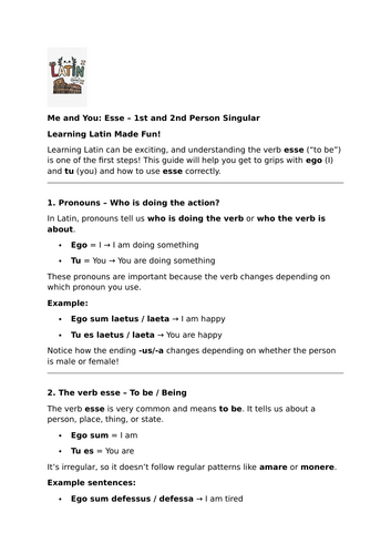 Esse – 1st and 2nd Person Singular