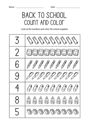 Count and Colour Numbers 1-10 - Back to School Theme