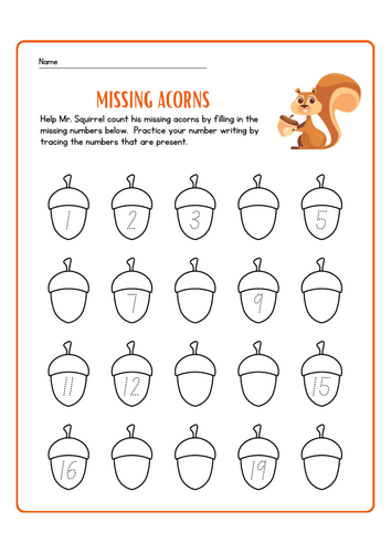 Missing Numbers Worksheet (Number within 20)