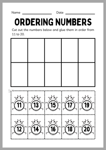 Ordering numbers to 20 Cut and Paste