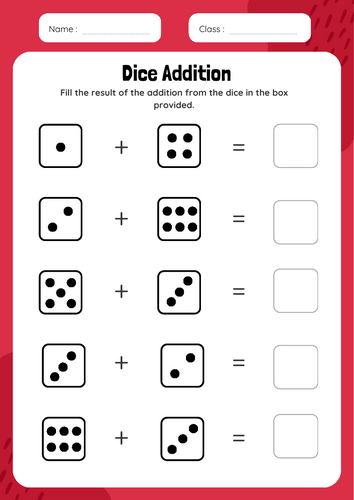 Dice Addition Worksheet (Within 10)