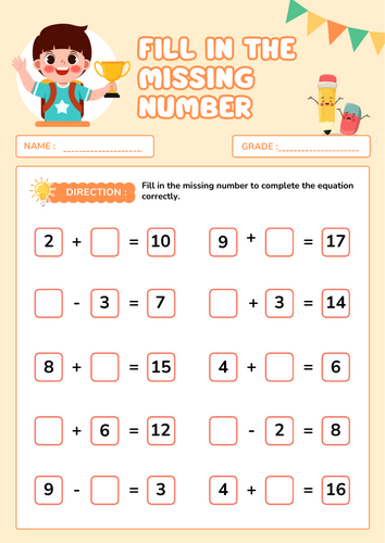 Filling in the missing numbers - Addition and Subtraction