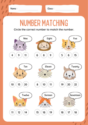 Match the numbers - Numbers within 20