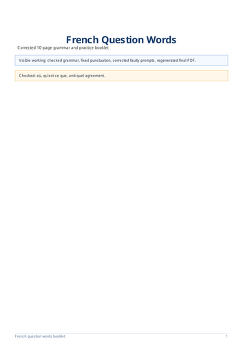 FRENCH QUESTION WORDS