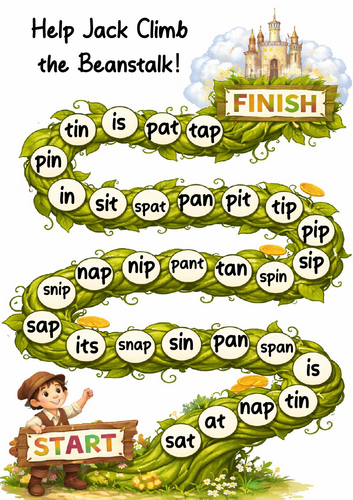Jack and the Beanstalk CVC Roll and Read (set  1 satpin)