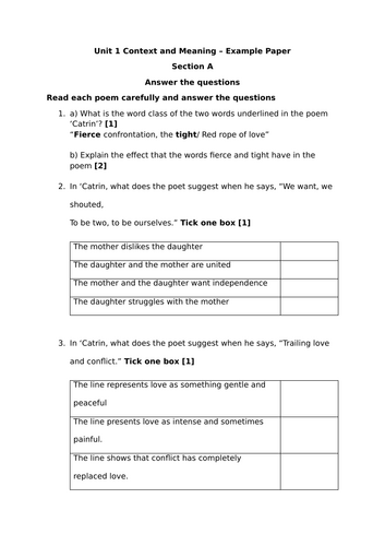 Catrin WJEC English Unit 1 Mock