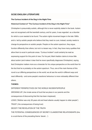 "The Curious Incident of the Dog in the Night Time": GCSE ENGLISH exam questions