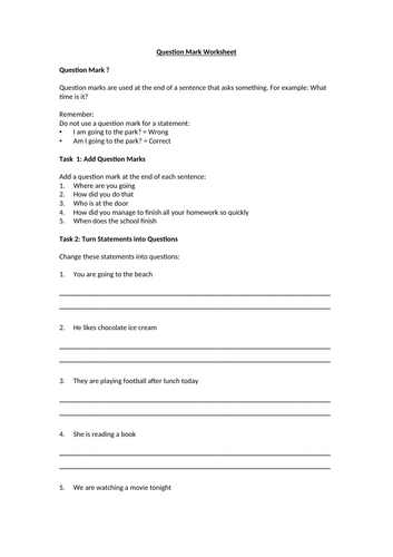 Question Marks Worksheet