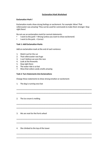 Exclamation Marks Worksheet