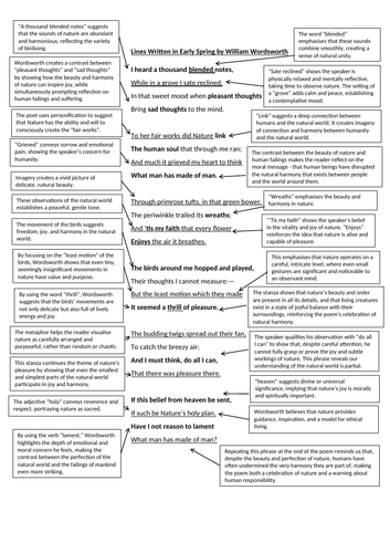 Annotated Lines Written in Early Spring by William Wordsworth