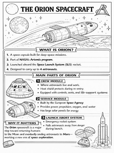 Orion Spacecraft - Artemis II Coloring Poster