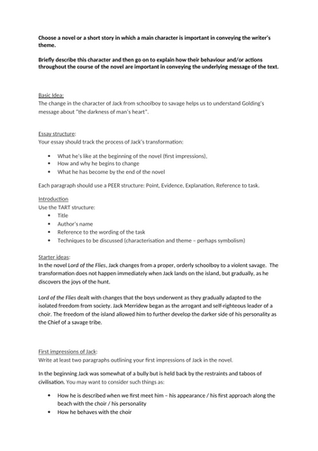 Lord of the Flies - Jack Essay Plan