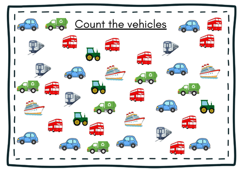 Transport Count the Vehicles EYFS  - Counting Activity for Early Maths and Number Recognition