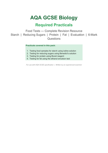 AQA GCSE Biology Required Practical- Food Tests