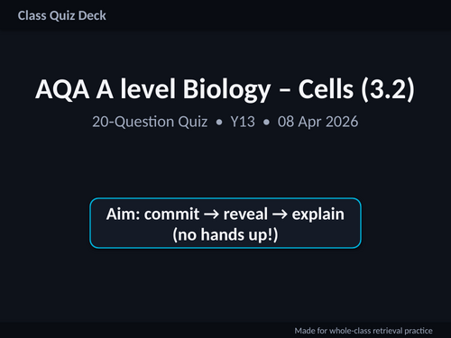AQA A‑Level Biology: Cells – 20 MCQ Retrieval Quiz with Answers