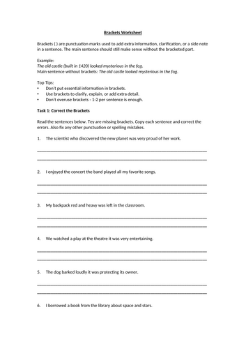 Brackets Worksheet