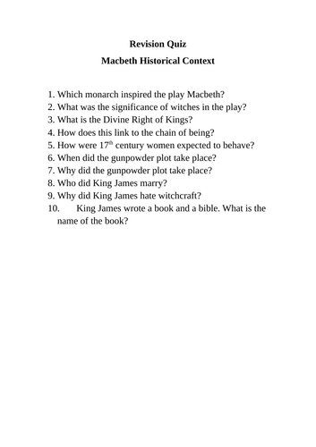 Macbeth: Historical Context Quiz