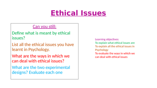 What are ethical issues in Psychology? A Level Psychology - Research Methods