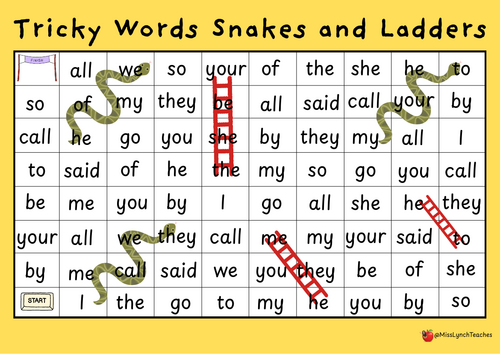Tricky Words Snakes and Ladders Game