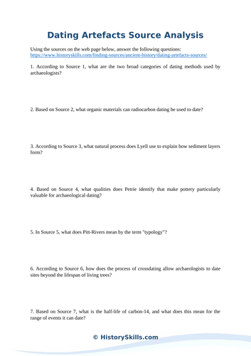 Dating Artefacts in Archaeology Source Analysis Worksheet