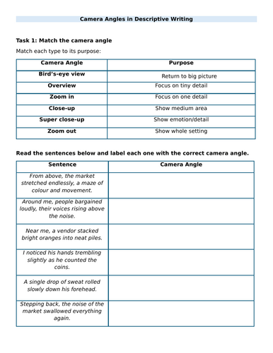 Camera Angles in Descriptive Writing