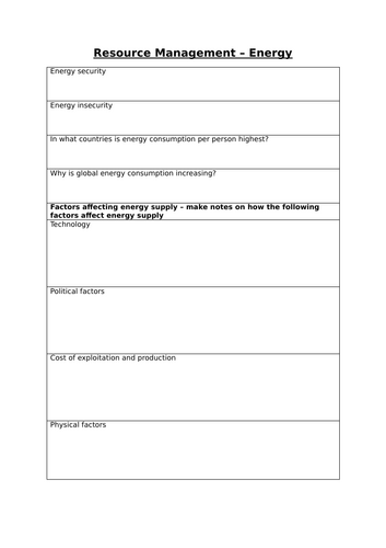 GCSE AQA Geography - Unit 2C Resource Management
