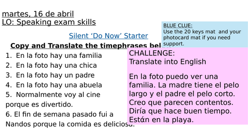 Edexcel Speaking lesson Spanish GCSE 2026