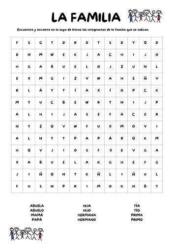 La familia SOPA DE LETRAS wordsearch basic Spanish