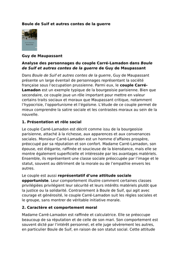 Boule de Suif et autres contes de la guerre – Guy de Maupassant - Carré-Lamadon Couple