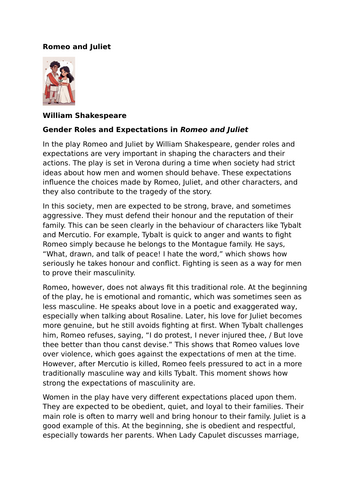 Romeo and Juliet – William Shakespeare – Gender Roles and Expectations
