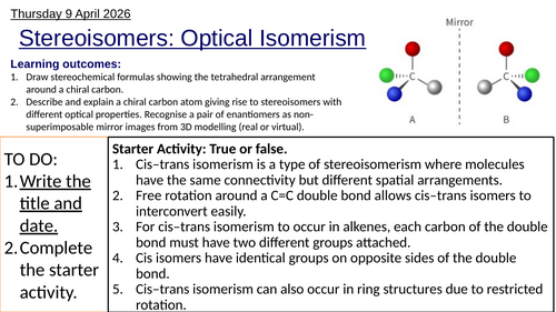 S3.2 Stereoisomers: Optical Isomerism, HL (IBDP Chemistry)