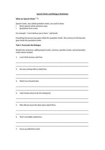 Speech Marks and Dialogue Worksheet