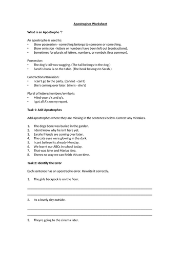 Apostrophes Worksheet