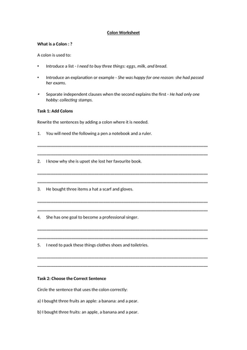 Colon Worksheet