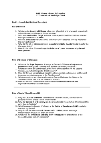 Age of Crusades Summary Notes  - Edexcel AQA A AS Level History Paper 1