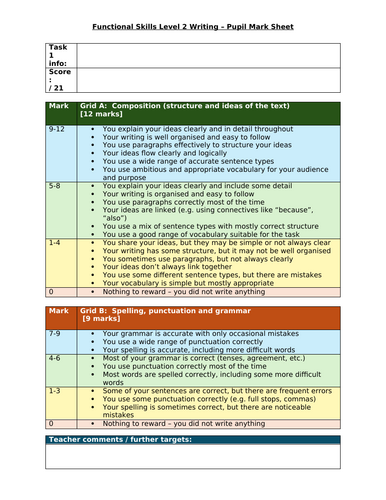 Pearson Function Skills Level 2 Mark Scheme - Pupil Friendly