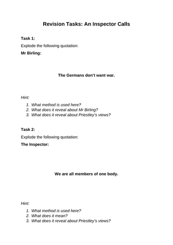 Revision Tasks: An Inspector Calls