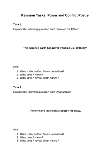 Revision Tasks: Power and Conflict Poetry