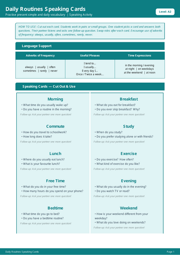 Daily Routines Speaking Cards