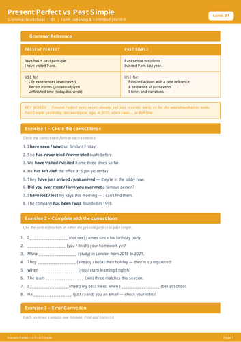 Present Perfect vs Past Simple B1