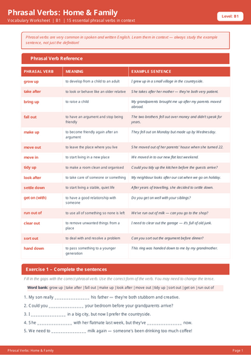 Phrasal Verbs – Home & Family B1