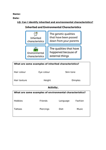 KS 2/3  Science environmental and inherited characteristics