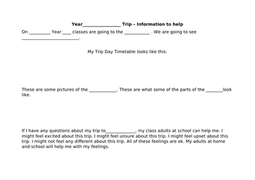 social story / info to help editable template for trips