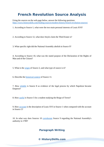 French Revolution Source Analysis Worksheet