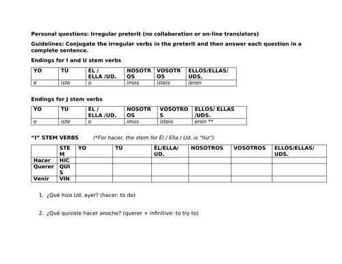 Irregular preterit questions
