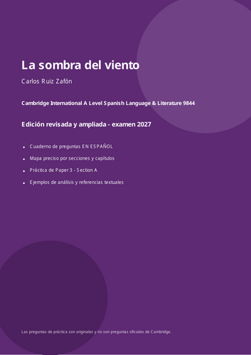 La sombra del viento revision guide for Cambridge International A Level Spanish Language & Literatur