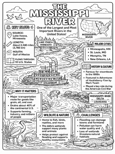 The Mississippi River coloring poster